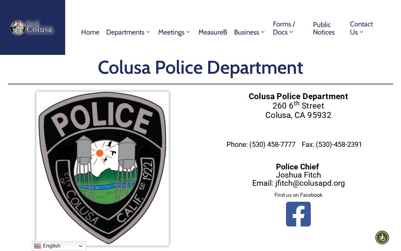 City of Colusa Police Department page