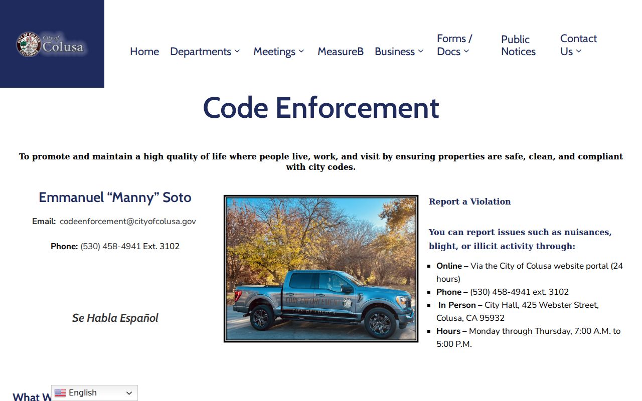 City of Colusa code enforcement page