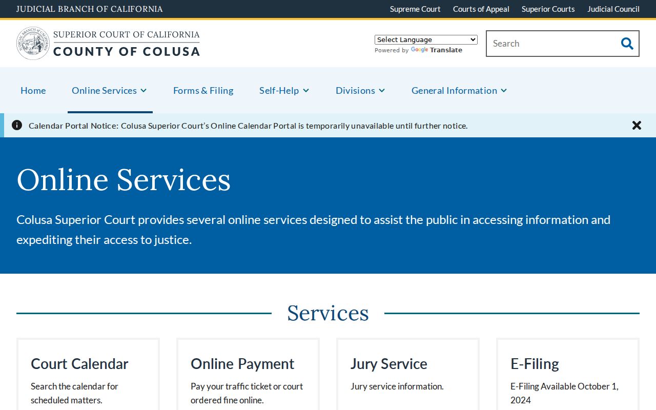 Colusa Superior Court online services options