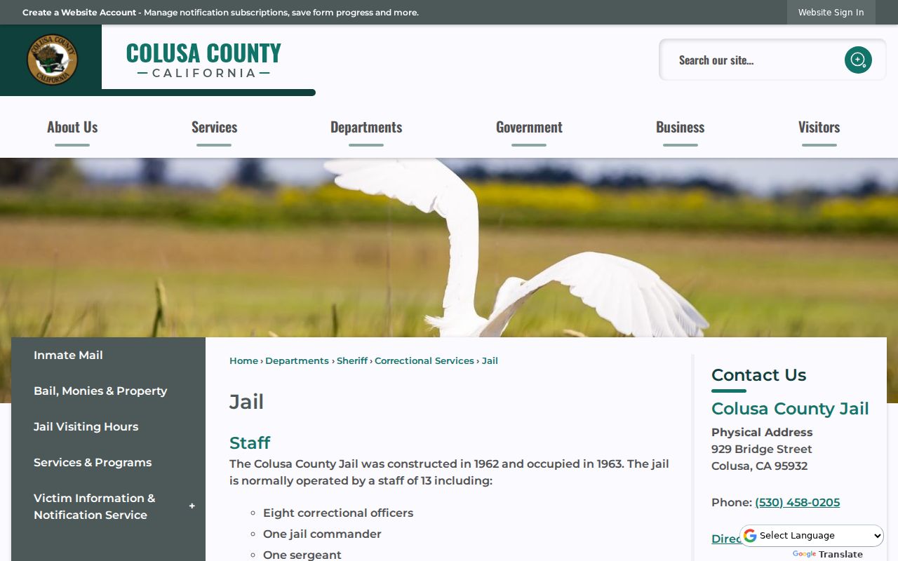 Colusa County Jail official information page