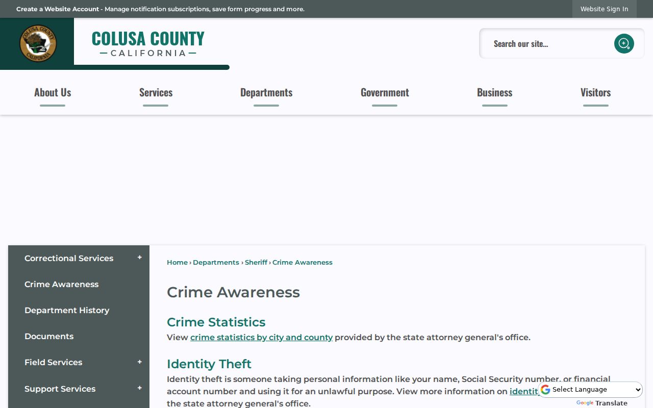 Colusa County Sheriff crime awareness resources
