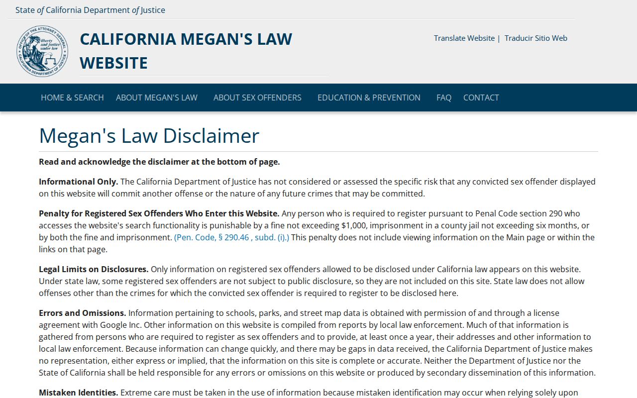 California Megan's Law registry search portal