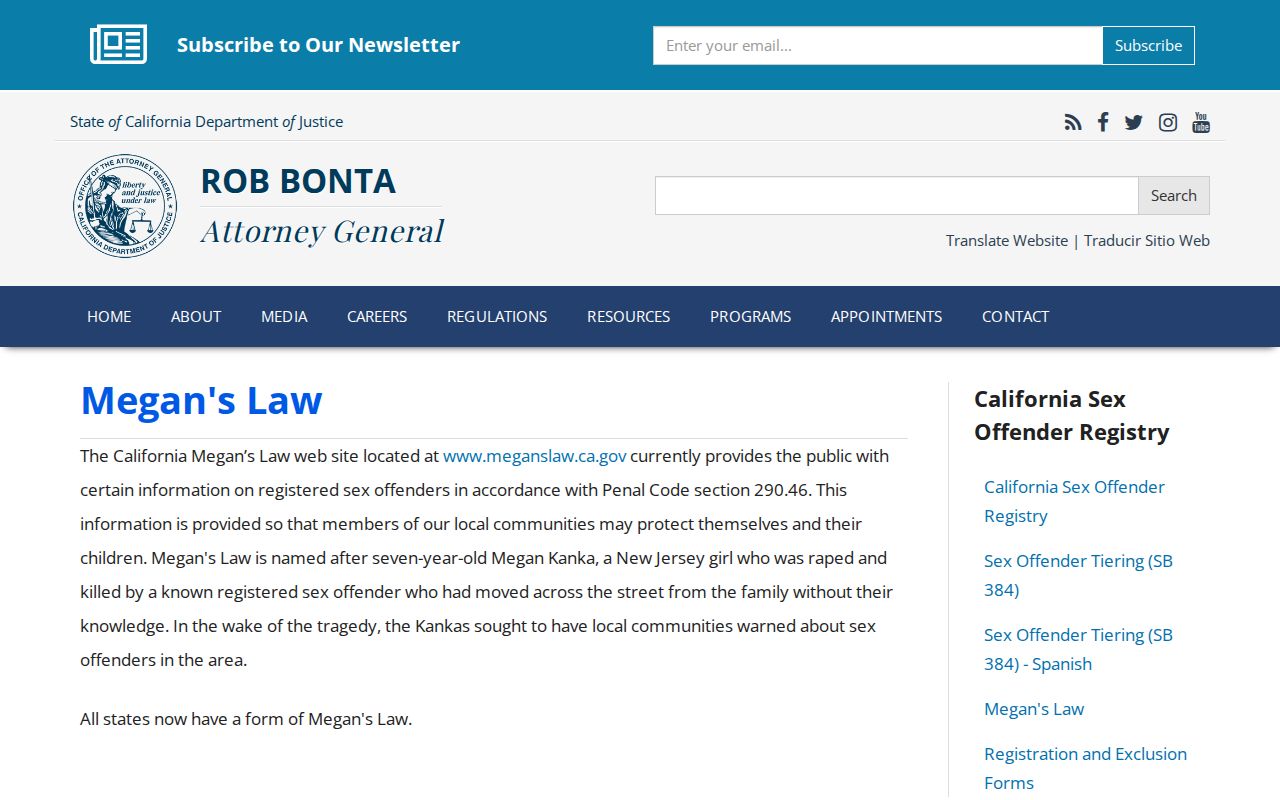 California DOJ Megan's Law program page