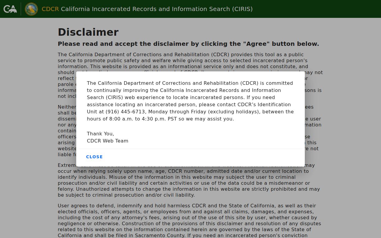 California CDCR incarcerated records search