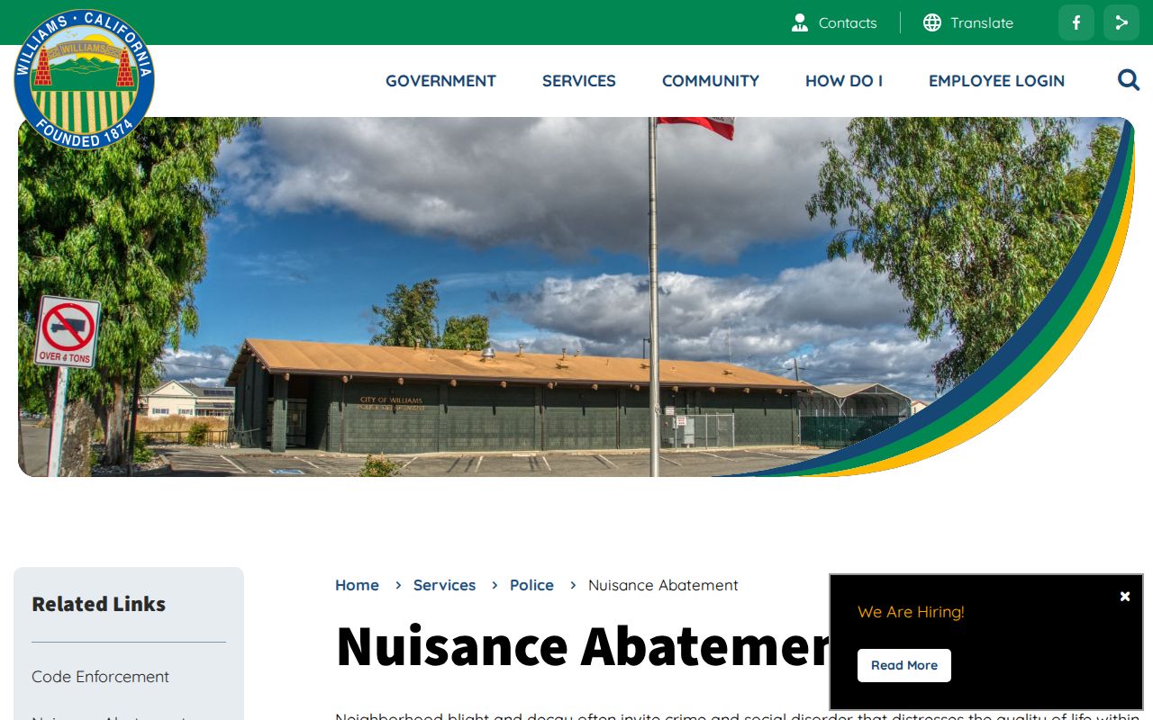 Williams Police nuisance abatement page