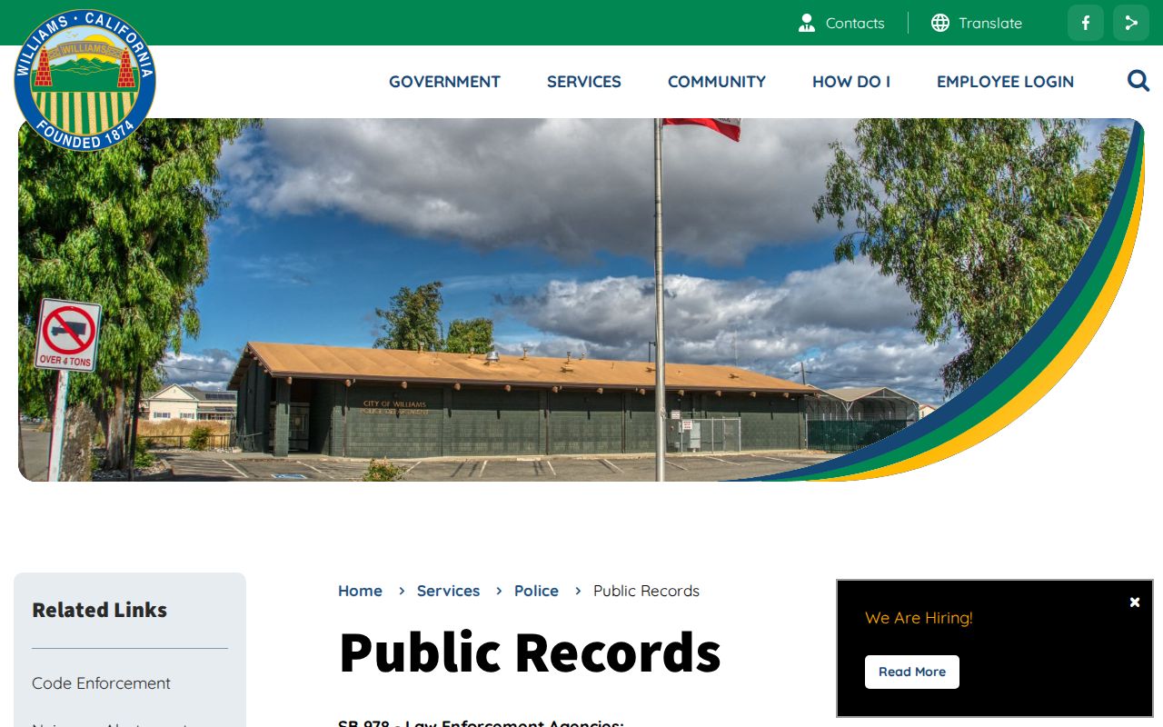 Williams Police public records page