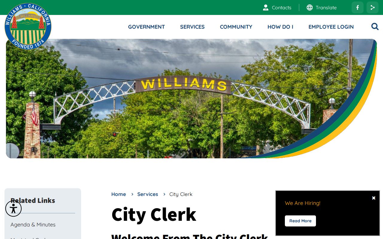 Williams City Clerk public records request page