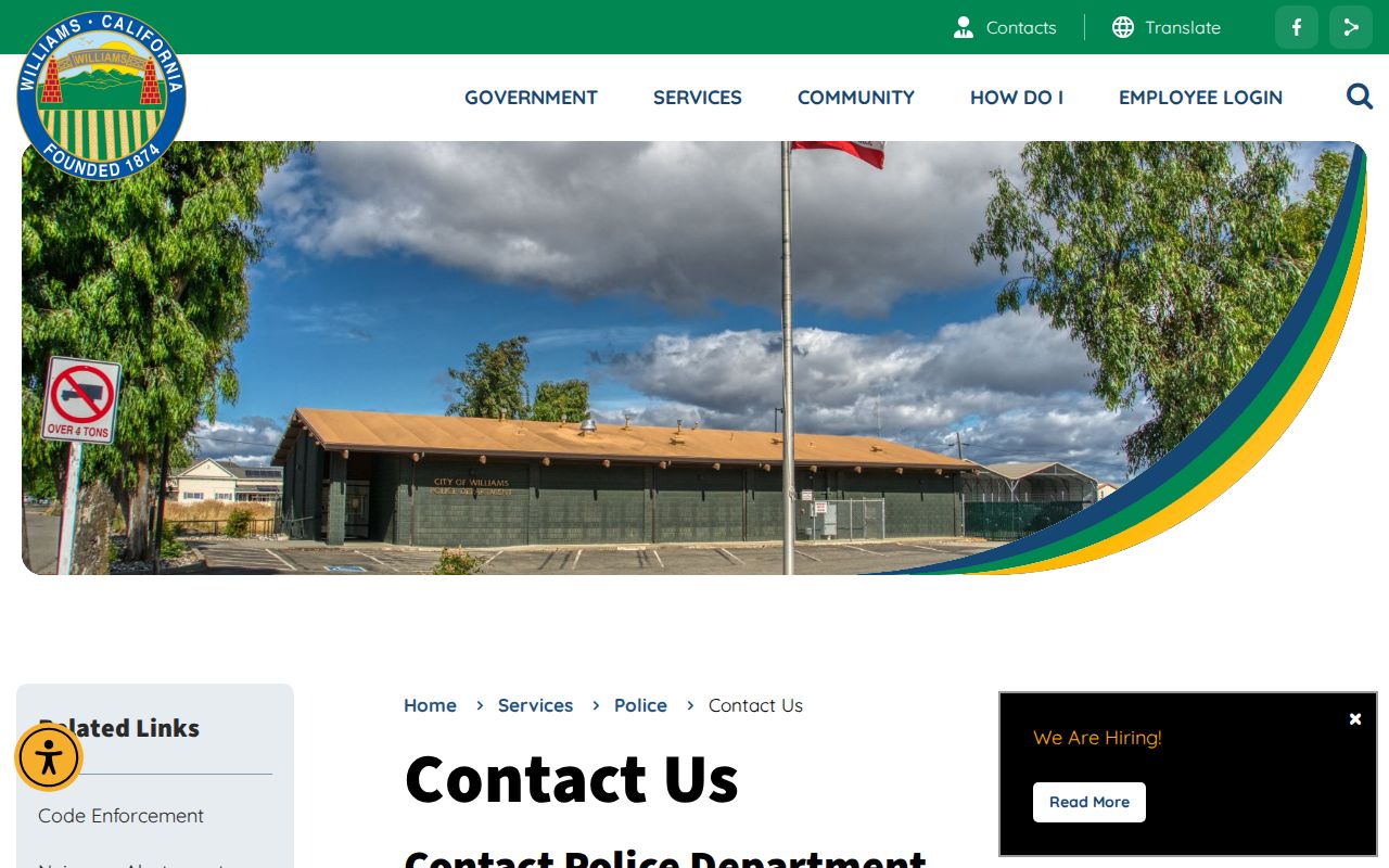 Williams Police contact page