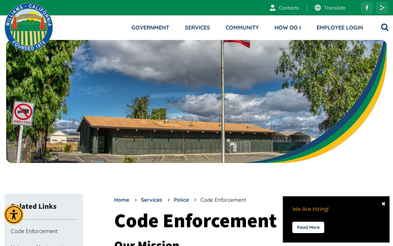 Williams Police code enforcement page